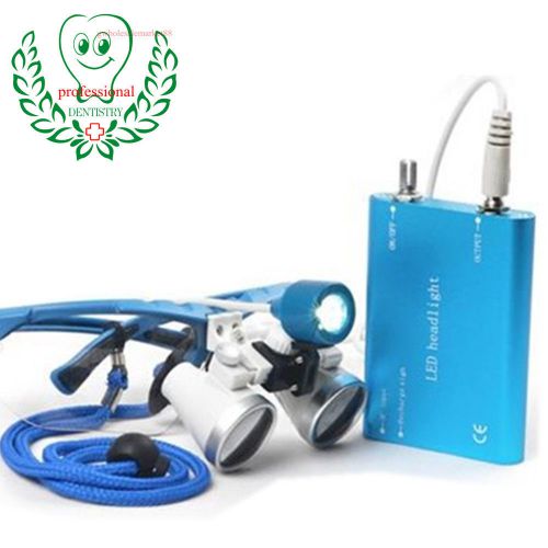 2.5x 420mm dental surgical binocular loupes  + led head light lamp blue kit good for sale