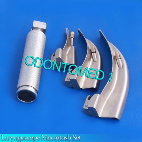 LARYNGOSCOPE MEDIUM HANDLE C + 3 MACINTOSH BLADE #0 + 2 + 4 ENT ANESTHESIA SET