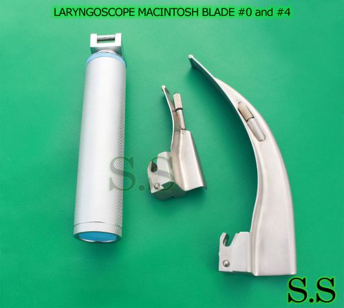 LARYNGOSCOPE MEDIUM HANDLE C + 2 MACINTOSH BLADE #0 and #4 ENT ANESTHESIA SET