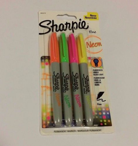 4 SHARPIE NEON FINE POINT Permanent Markers  Fluorescent Under Black Light