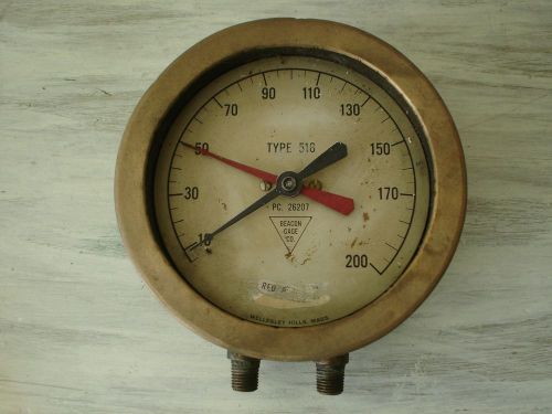 BEACON GAGE Co. Type 516 Solid Brass Pressure Gauge Wellesley Hills, Mass.