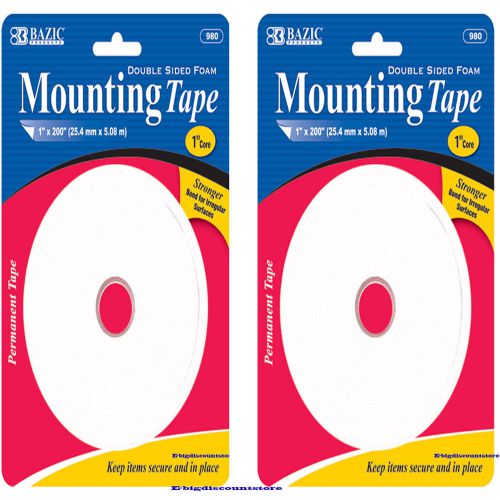 2 Rolls BAZIC 1&#034; X 200&#034; Double Sided Foam Mounting PermanentTape