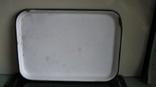 Vintage White w BLACK TRIM   Enamelware TRAY....GREAT DISPLAY  PIECE.....L@@K!