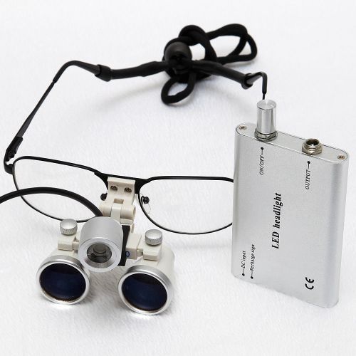 Dental Surgical Binocular lens Loupes 3.5X 420mm + LED head light Lamp headlight