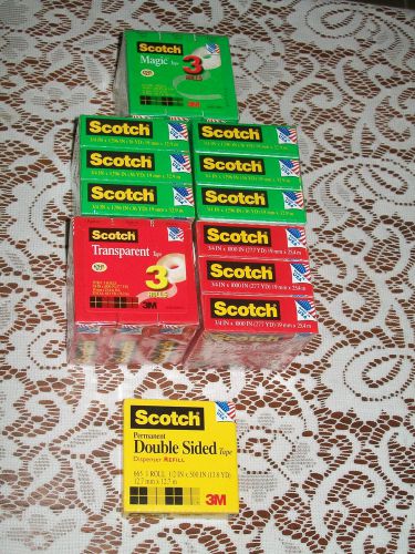 NEW-16 ROLLS-9 SCOTCH 3M  MAGIC TAPE-6 ROLLS SCOTCH TRANSPARENT-1 ROLL DBL SIDED