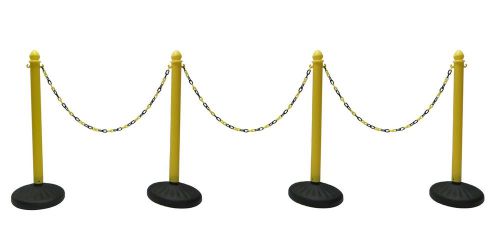 Plastic stanchion heavy duty 4 pcs set + 50&#039; black/yellow chain color yellow for sale