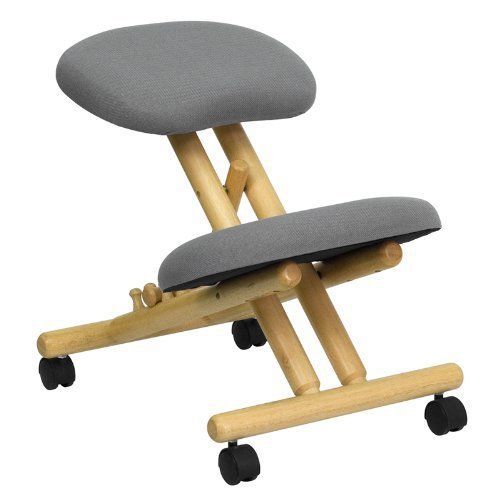 Mobile Wooden Ergonomic Kneeling Chair in Gray Fabric