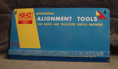 Vintage 1960&#039;s gc electronics metal alignment tool holder mounting board ad sign for sale