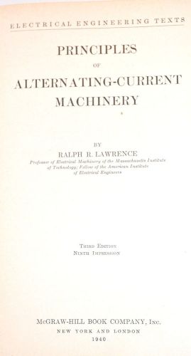 Principles of alternating-current machinery book by lawrence 1940 4 machinists for sale