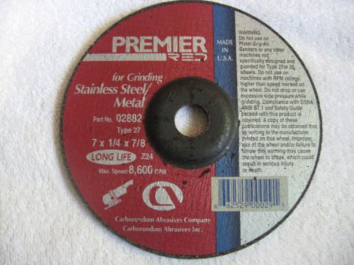 Premier Red 7&#034;x1/4&#034;x 7/8&#034; Grinding Wheel 4 Stainless Steel &amp; Metal Disc Type 27