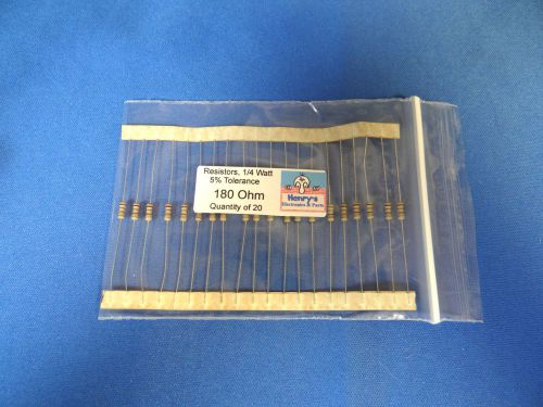 Resistors, carbon film, 1/4 watt, 5%, axial leaded, 180 Ohm - QTY of 20