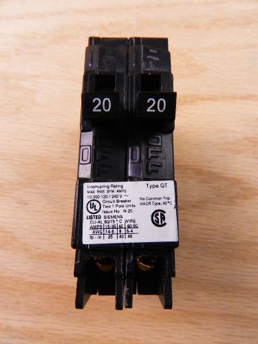 SIEMENS ITE Q2020NC Dual CIRCUIT BREAKER 20 amp 120/240 Amp Type QT