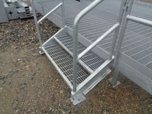 (new) galvanized steel platform w rails and steps, 14 foot long by 6’4” deep for sale