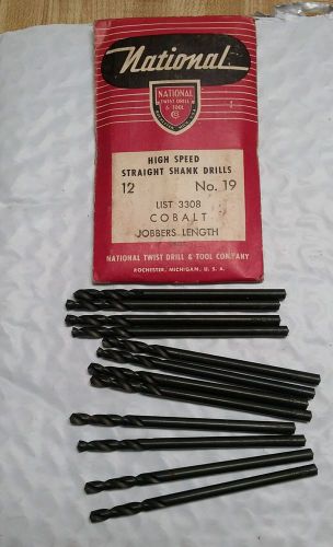 National Twist Drill &amp; Tool Inc. No.19 List 3308 Cobalt Jobbers Length Qty 12