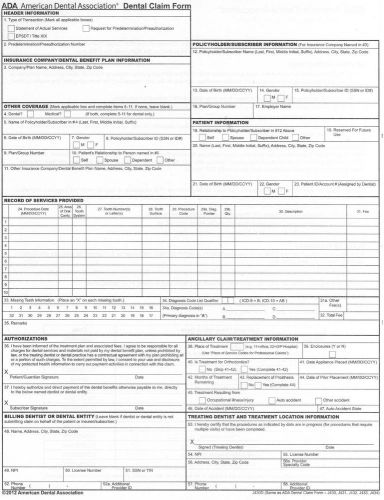 ADA Dental Claim Form (2012 Version), Laser Cutsheet Case of 2500