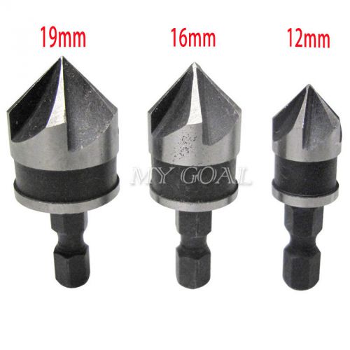 3PCS 1/4&#034; Hex 12mm 16mm 19mm Countersink Bore Wood Metal Quick Change Drill Bit