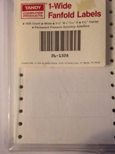 FANFOLD LABELS 1&#034; TANDY COMPUTER 1000 CT 3 1/2 W X 15/16 H 4 1/4&#034; CARRIER WHITE