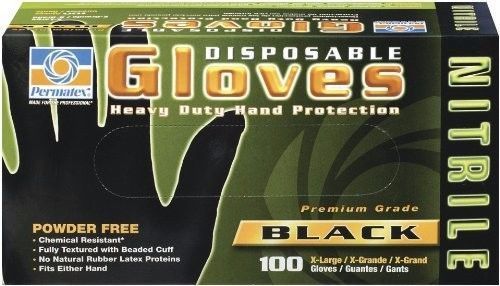 PERMATEX NITRILE GLOVES X-LARGE blk PREMIUM GRADE 100/box latex free