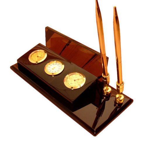Obsidian writing desk organizer with pen holders, paper tray, clock, thermometer for sale