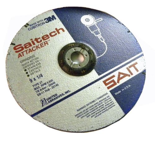 UNITED ABRASIVES SAIT 20049 TYPE 27 DEPRESSED GRINDING WHEELS 9&#034; X 1/4&#034; X 7/8&#034;