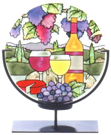 Joan Baker WINE &amp; CHEESE Medium Circle Suncatcher Tealight Candle Holder