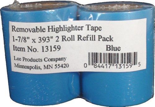 Lee Removable Highlighter Tape, 1-7/8&#034; Wide x 393&#034; Long, 2-Roll Refill Pack,