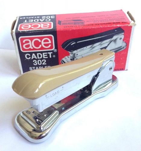 New Vintage NOS STAPLER Cadet 302 TAN CHROME Model 302 Lift Top USA