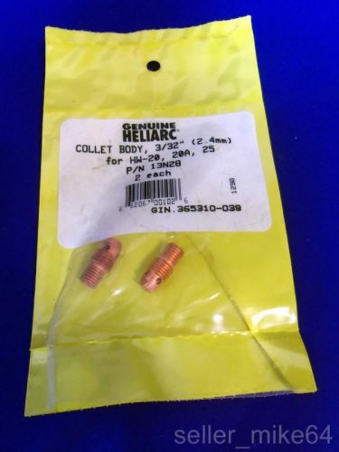 GENUINE HELIARC 13N28 COLLET BODY, 3/32&#034; (2.4 MM), LOT OF 2, NEW SEALED