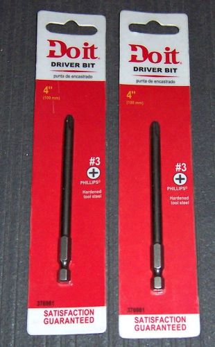 2 ea. Do It Best 376981 No 3 x 4&#034; Phillips Recess Power Bits