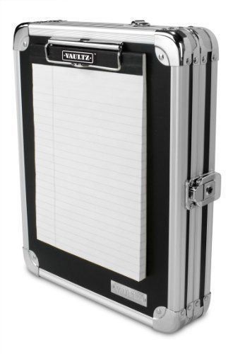 Vaultz Locking Mini Storage Clipboard, 5 x 8 Inches, Key Lock, Black with Chrome