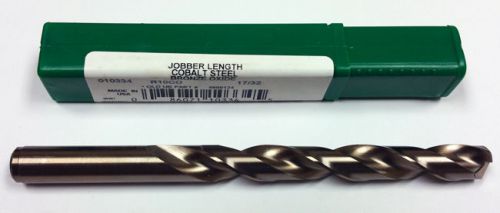 17/32&#034; COBALT JOBBER LENGTH DRILL, 4-13/16&#034; LOF, 6-5/8&#034; OAL, PTD R10CO 10334