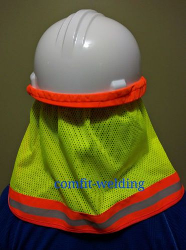 2 SAFETY HARD HAT NECK SHIELD HELMET SUN SHADE HI VIS REFLECTIVE STRIPE