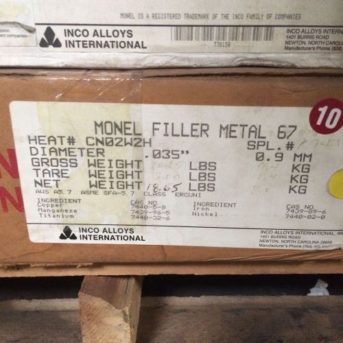 Inco alloys monel filler metal 67 ercuni .035&#034; 18 lbs spool mig wire for sale