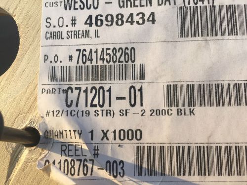 1000&#039; high temperature lead wire c71201-01  12 ga.  19 str 200c blk for sale