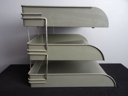 Globe wernicke grey metal 3 tier desk paper tray vintage industrial pt 2,235,709 for sale