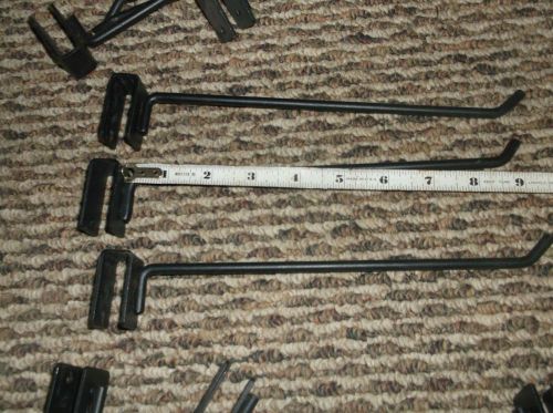 Lot of 32 Metal Over Wall Board Slatwall Hooks Pegs 9 inch Black Used