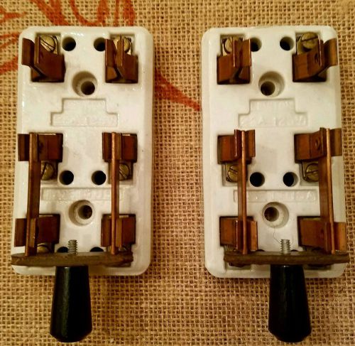 2 - Vintage Leviton #9915 Porcelain Double Pole Knife Switches 25A/125V