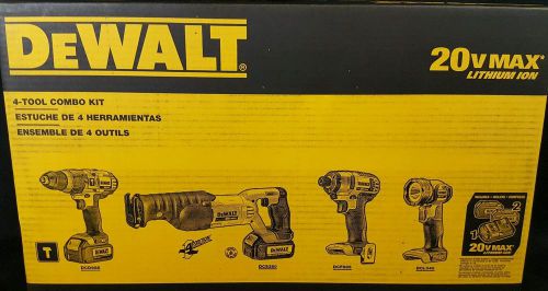 Dewalt dck492l2 20v-max cordless li-ion 4-tool combo kit hdrill impact recip saw for sale