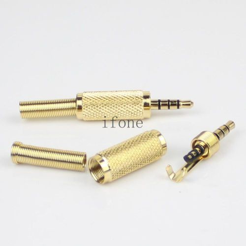 New 3.5mm 4 Pole Male Repair headphone Jack Plug Metal Audio Soldering golden