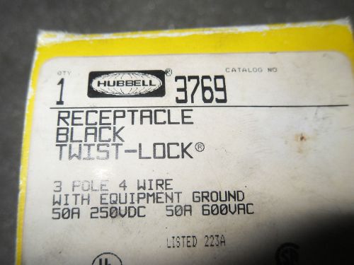 (RR10-4) 1 NIB HUBBELL 3769 TWIST LOCK RECEPTACLE 50A 250VDC 3 POLE