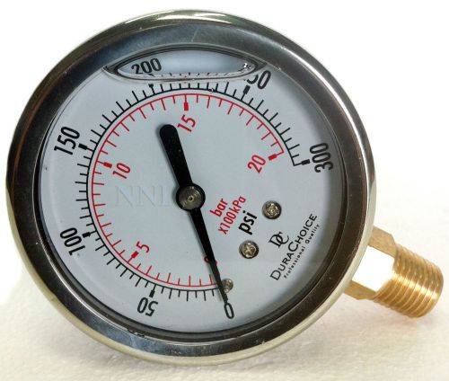 2-1/2&#034; Dial Liquid/Glycerin Filled Pressure Gauge 0-300Psi - 1/4&#034; NPT