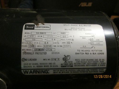 Sear/Craftsman model 113.19800 split phase A.C. Motor