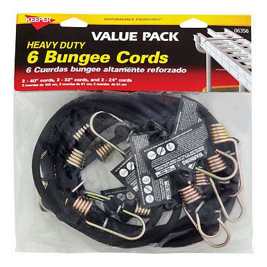 KEEPER ASSORTED HEAVY DUTY BUNGEE CORDS 120lb hook capacity BLACK