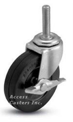 3STSRSB-500 3&#034; Soft Rubber Swivel Caster w/ Brake, 5/16-18 X 1 1/2 Threaded Stem