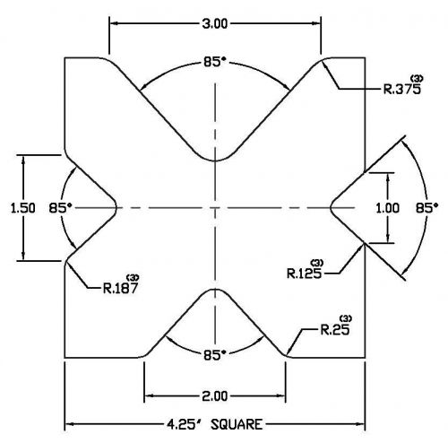 PRESS BRAKE DIE TOOLING - 4-WAY DIE  4.25&#034; SQUARE 16&#034; LONG