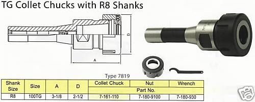 R8 bison tg 100 collet chuck + wrench all new for sale