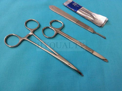 SUTURE STITCH SCISSORS 4.5&#034;+MOSQUITO FORCEPS CV 5&#034;+SCALPEL HANDLE #3+5 BLADES#10