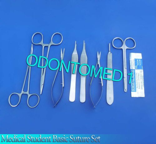 13 PCS MEDICAL STUDENT BASIC COMPREHEMSIVE SUTURE FORCEPS KIT+SCALPEL BLADES #15