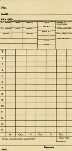 Time Card Amano Ex 9000 Bi-Weekly Single Sided Timecard 85231 Box of 1000