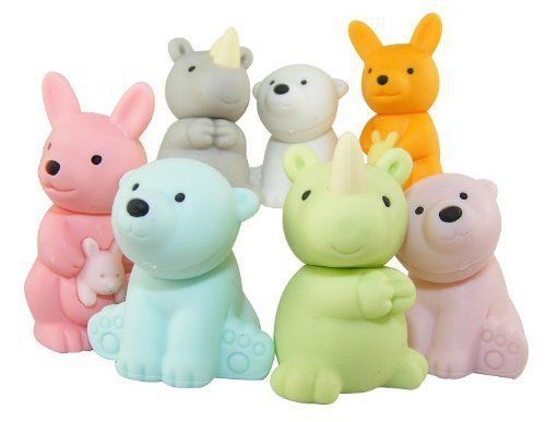 NEW 7-piece Iwako wild animal erasers - kangaroo, rhino and polar bear (Color